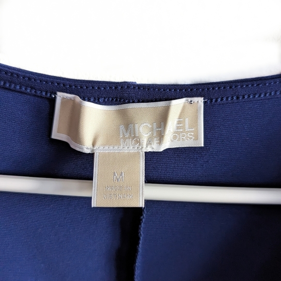 Michael Kors Knee Length Sleeveless Cowl Neck Blue Knot Sheath Midi Dress - Picture 4 of 6